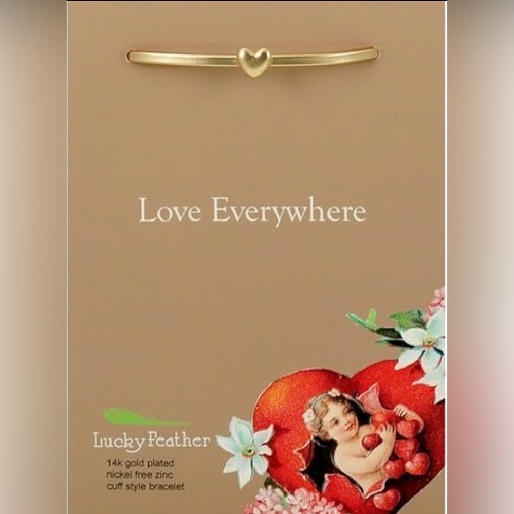 *New* Lucky Feather - Love Everywhere 14k Gold Plated Heart Cuff Bracelet